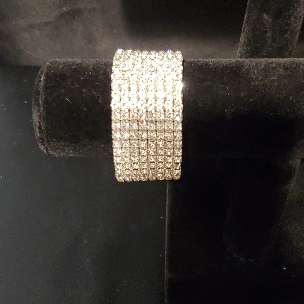 Wide Elastic Rhinestone Bracelet: Bridal Formal Special Occasion Competi… - Picture 3 of 4